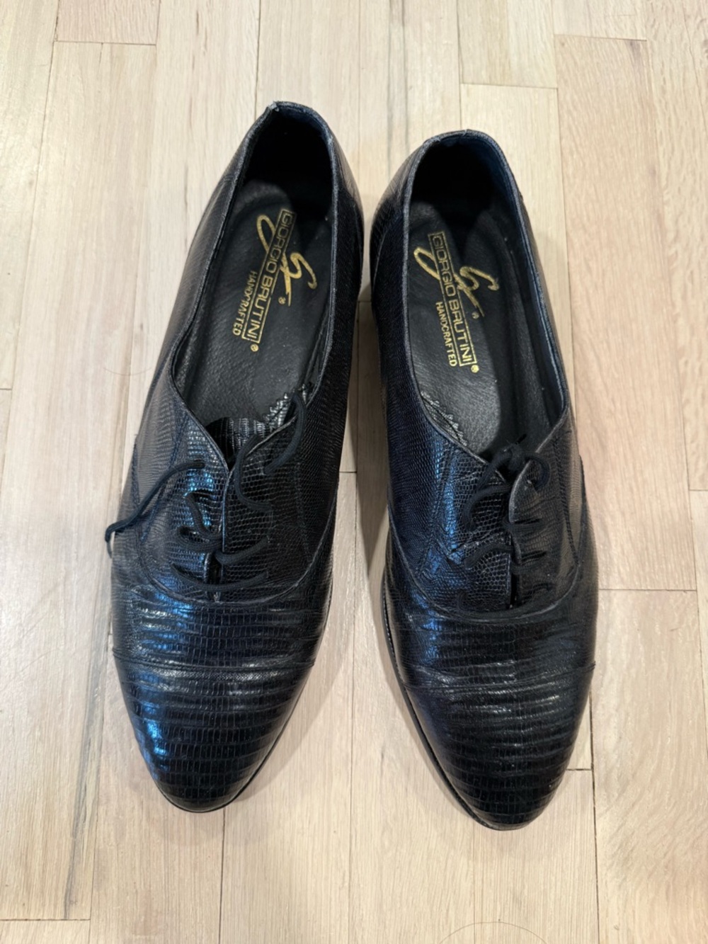 Giorgio Brutini Black Faux Reptile Lace-Up Dress Oxfords